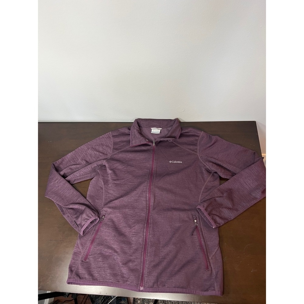 Columbia Womens XL Full Zip Fleece Jacket Heathered Plum Purple Mock Neck